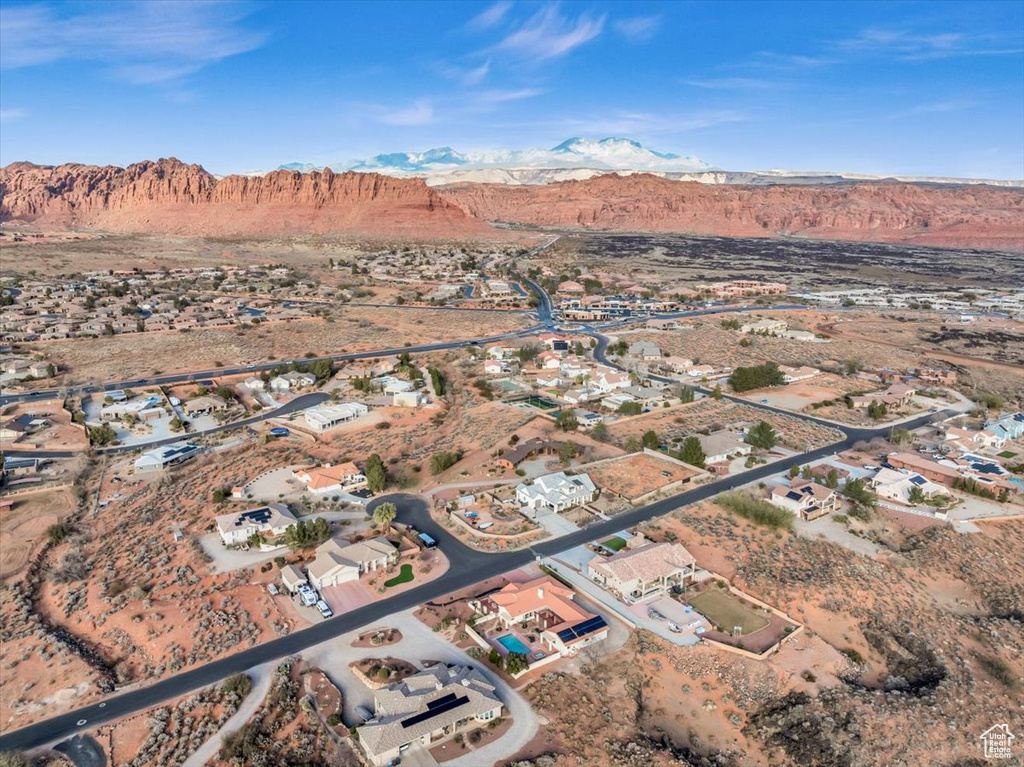 Aerial view featuring a mountain view