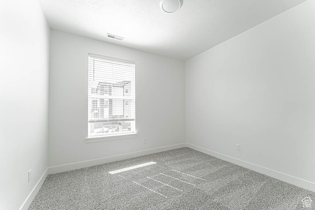 Carpeted empty room featuring baseboards and a textured ceiling