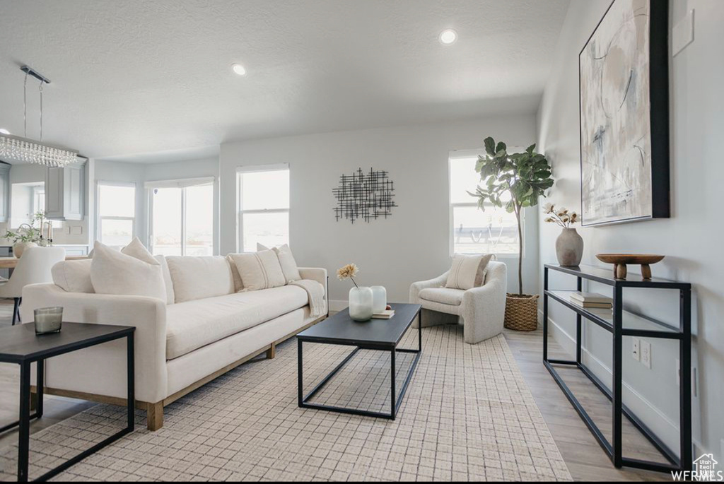 Living room featuring plenty of natural light and light wood-type flooring