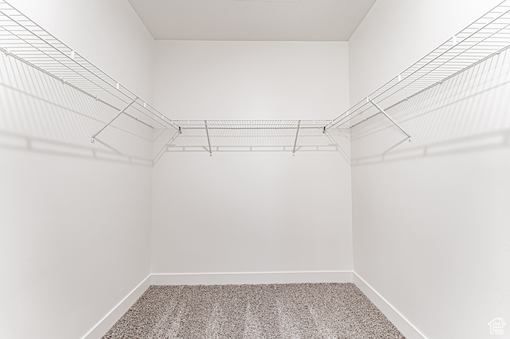 Walk in closet featuring light carpet