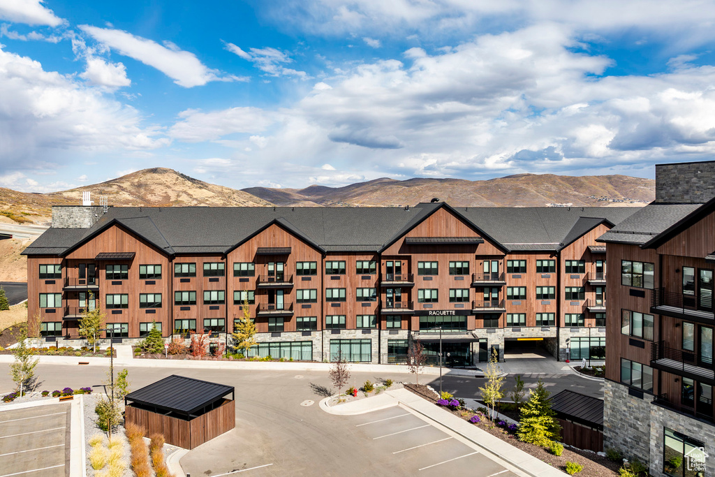 View of building exterior featuring a mountain view