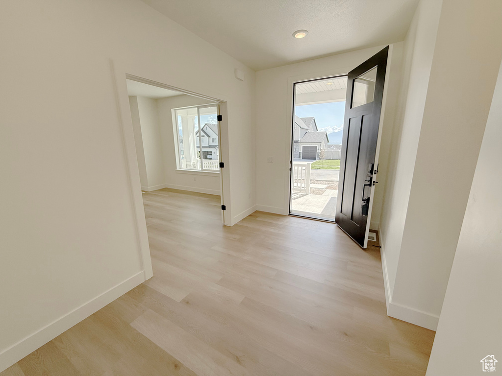 Entrance foyer featuring light wood-style flooring, plenty of natural light, and baseboards
