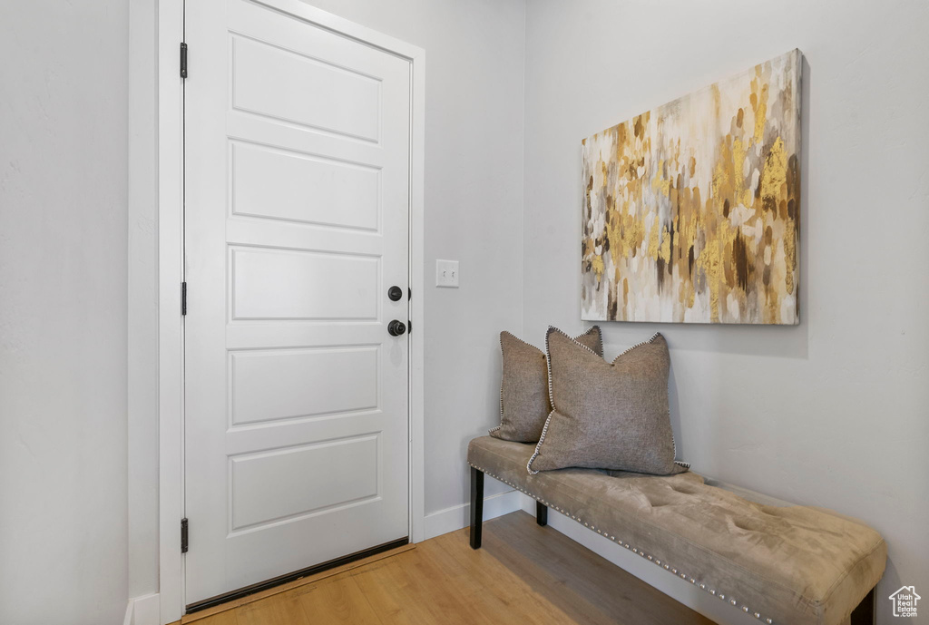 Foyer with wood-type flooring