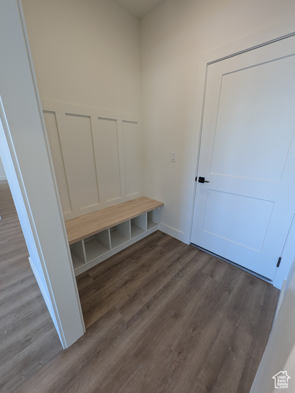 Mudroom with dark wood-type flooring
