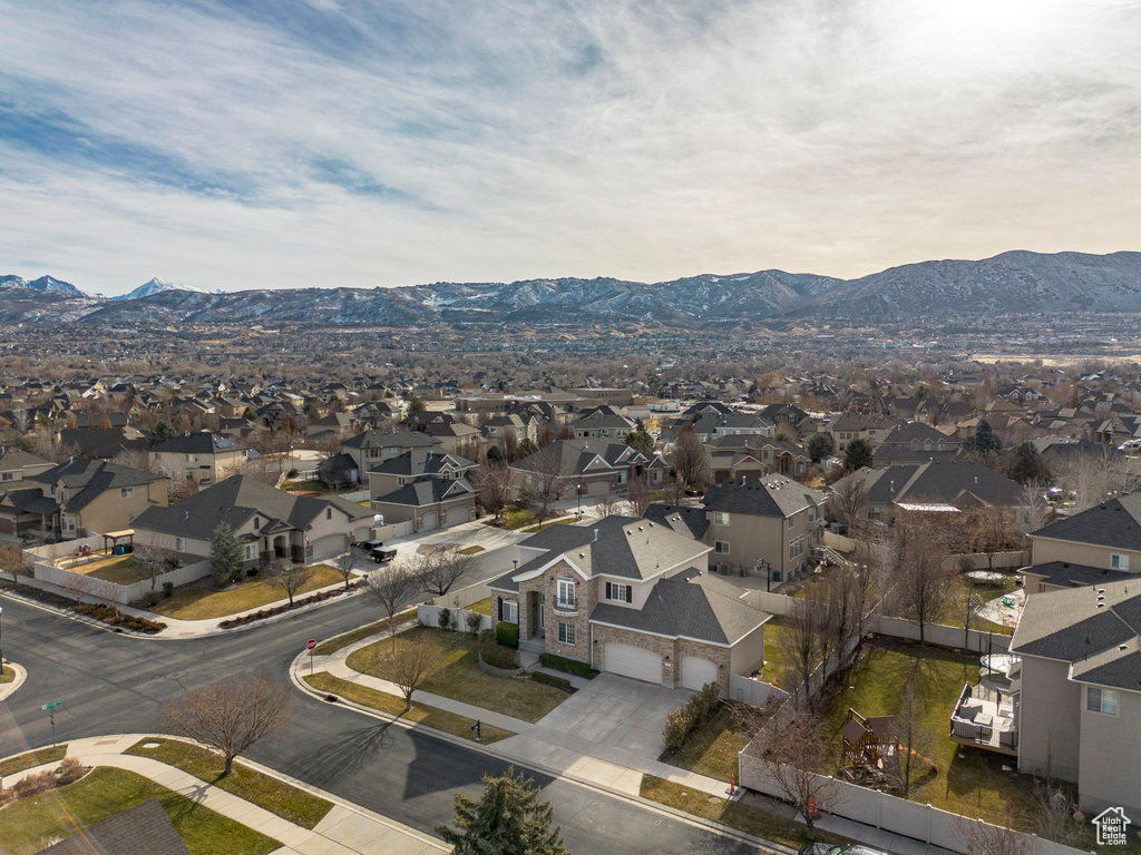 Aerial view featuring a mountain view