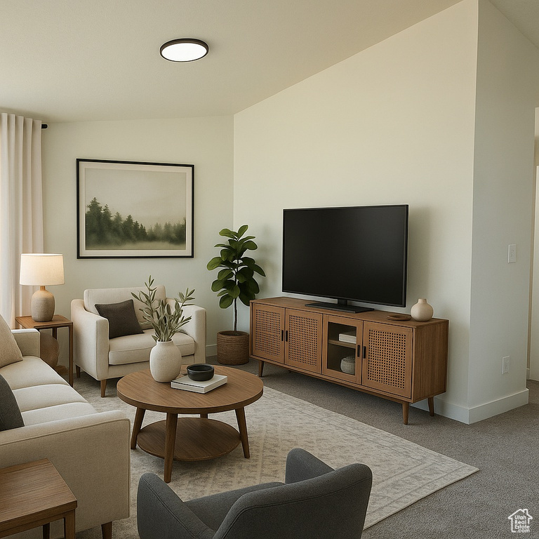 Living room with carpet floors and baseboards