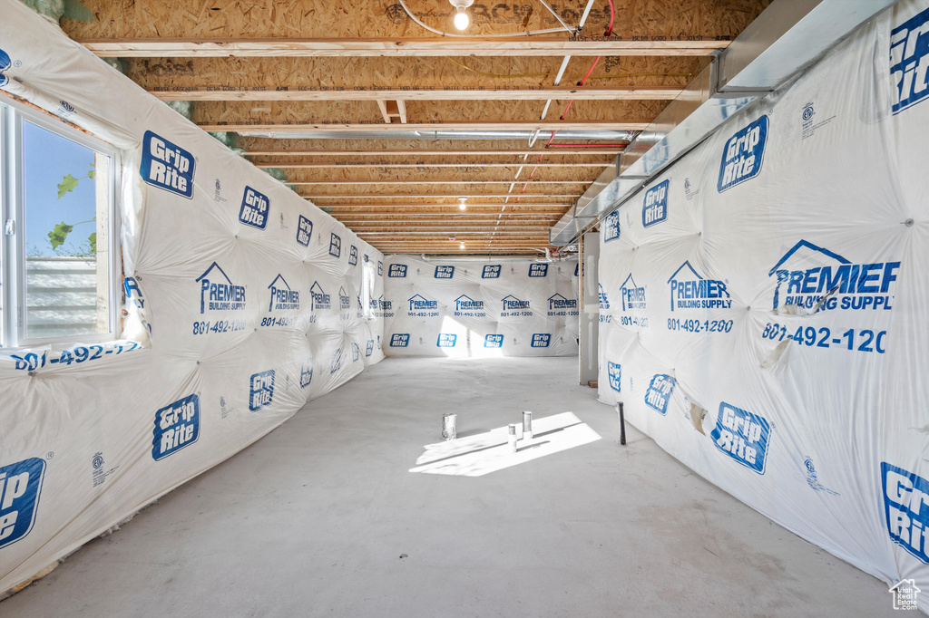 Basement featuring a garage