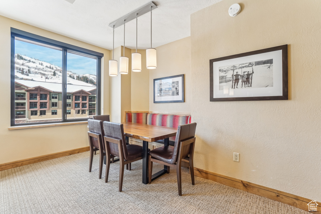 View of carpeted dining space