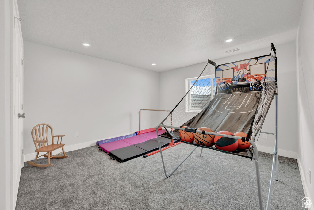 Game room featuring carpet floors