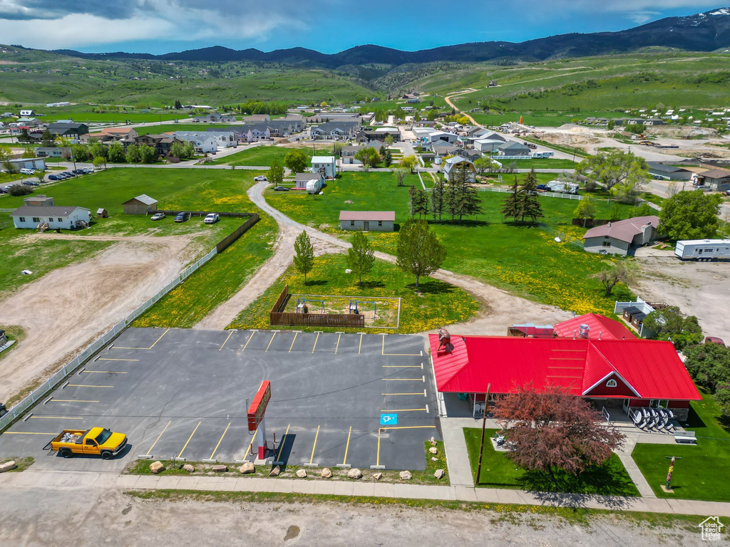 Aerial view featuring a mountain view