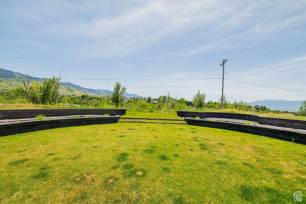 View of green lawn with a mountain view