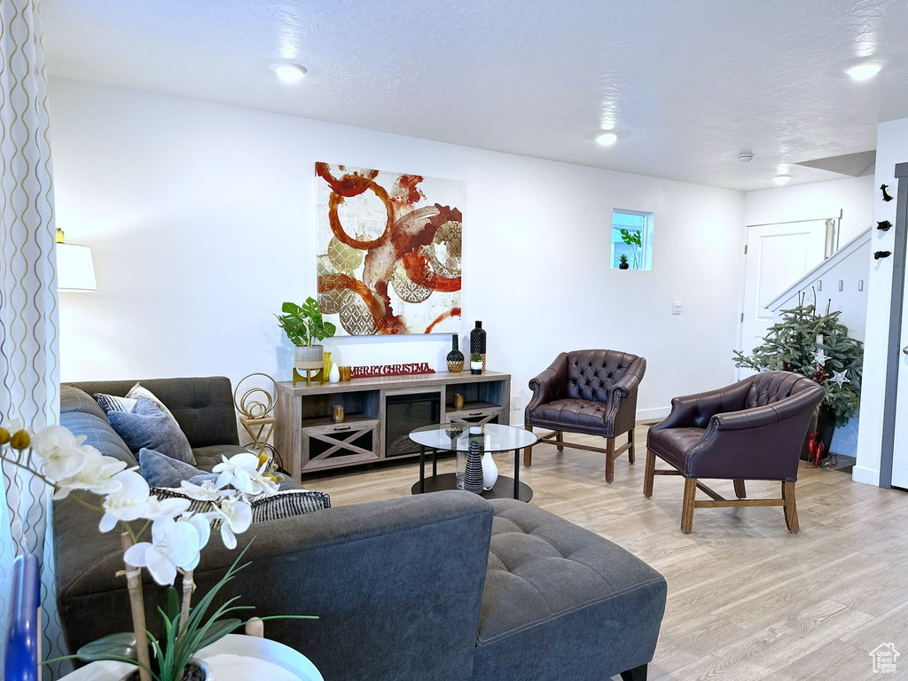 Living room with light wood-type flooring