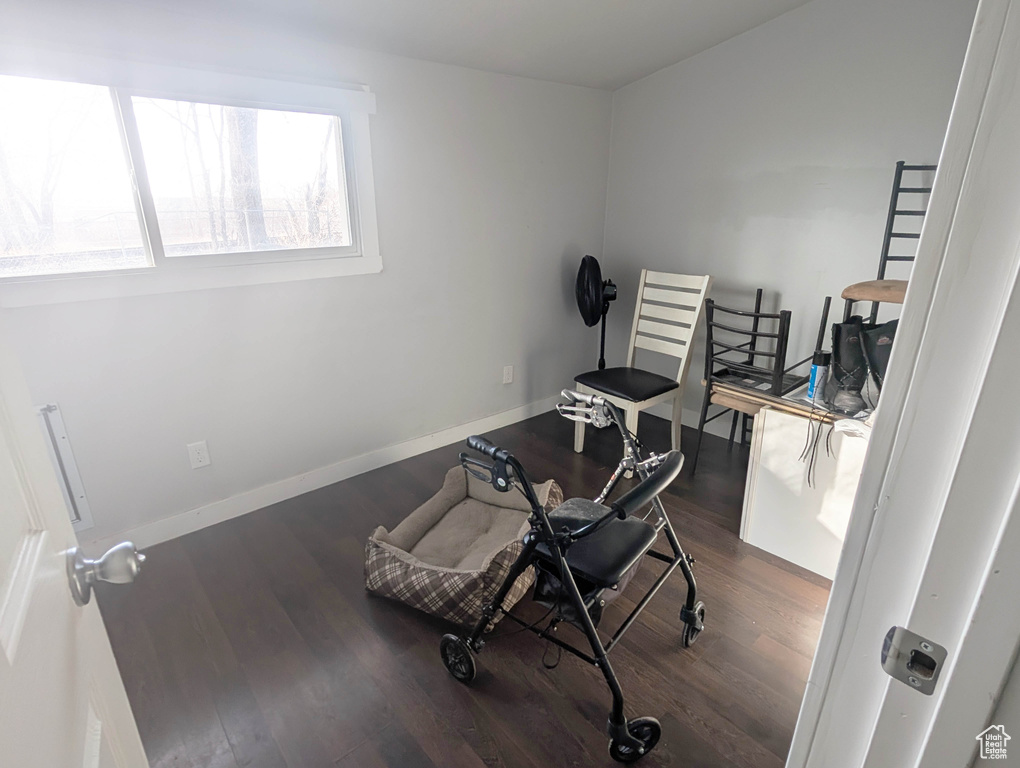 Miscellaneous room featuring dark wood-type flooring