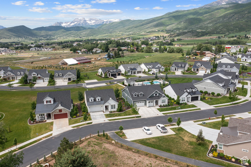 Bird's eye view featuring a mountain view and a residential view