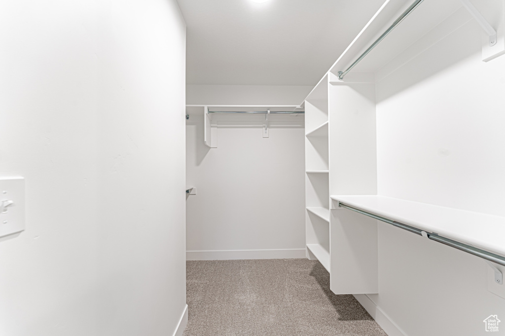 Spacious closet with light colored carpet