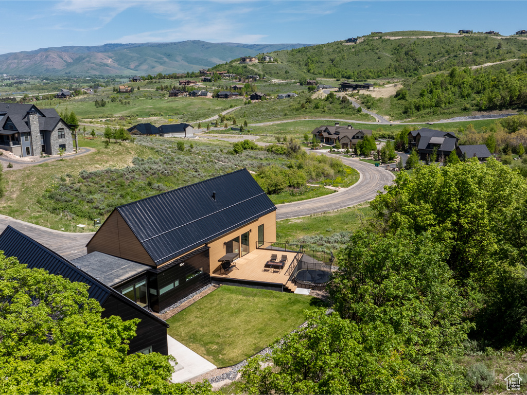 View from above of property with mountains