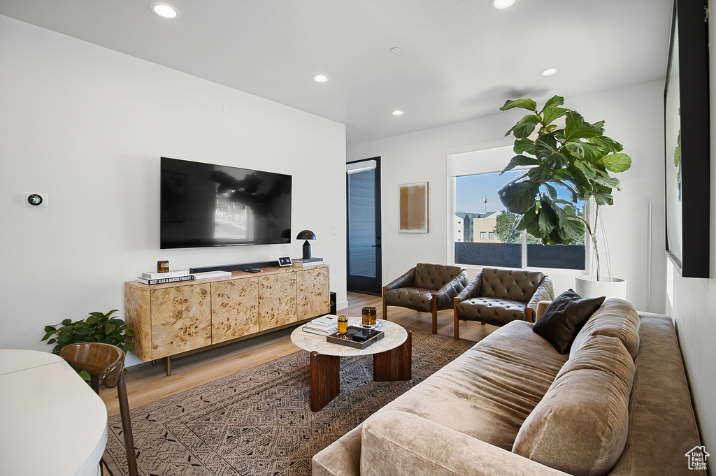 Living room featuring hardwood / wood-style flooring