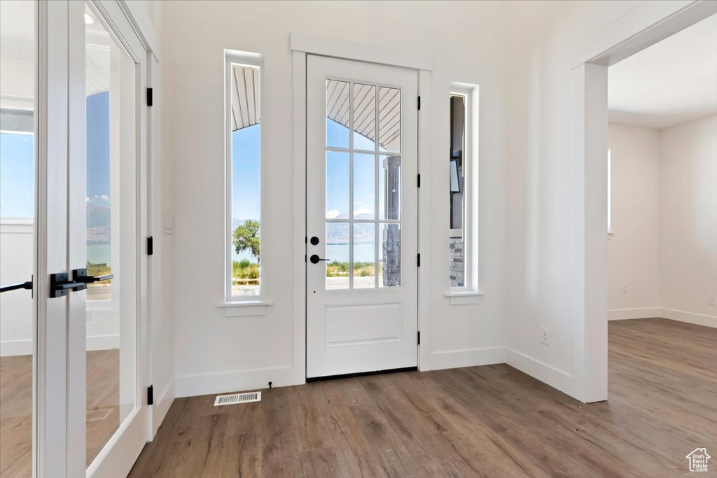 Entryway with light hardwood / wood-style floors