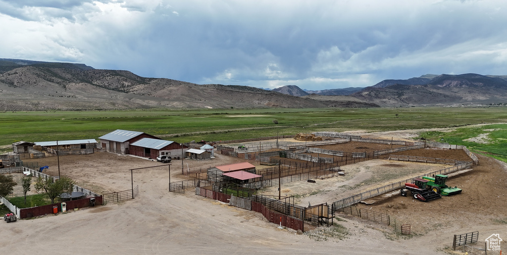 View of mountain backdrop featuring rural landscape