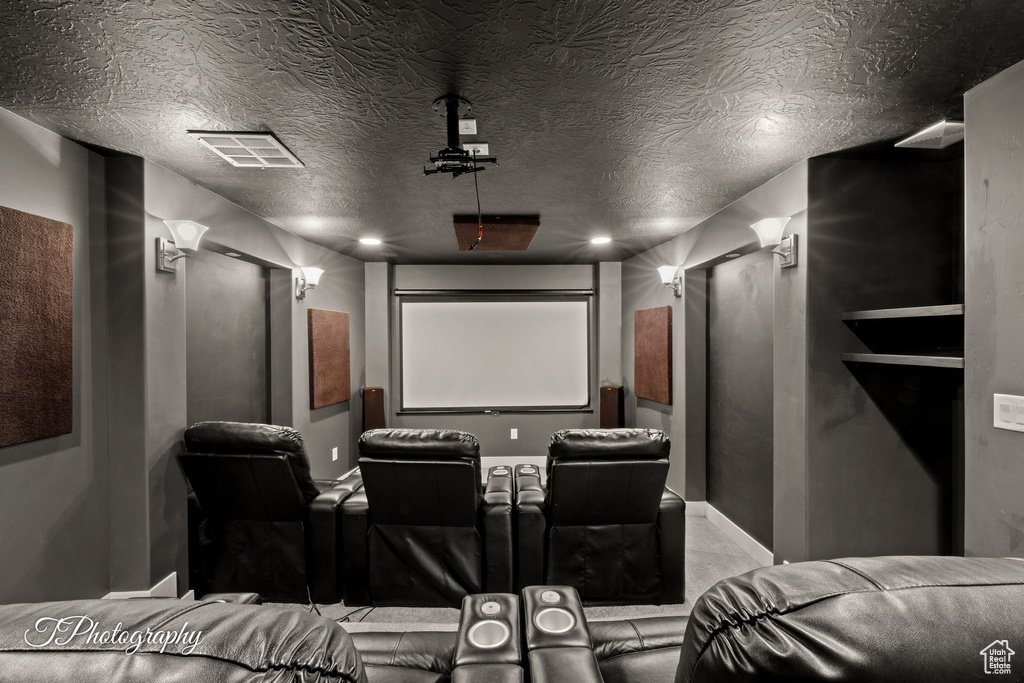 Cinema featuring a textured ceiling