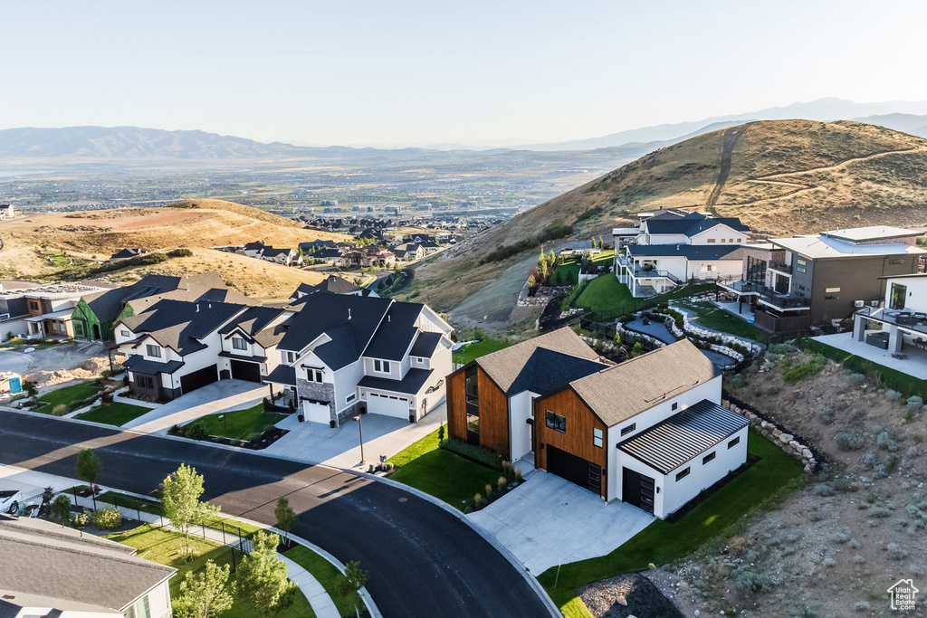 Aerial view featuring a mountain view