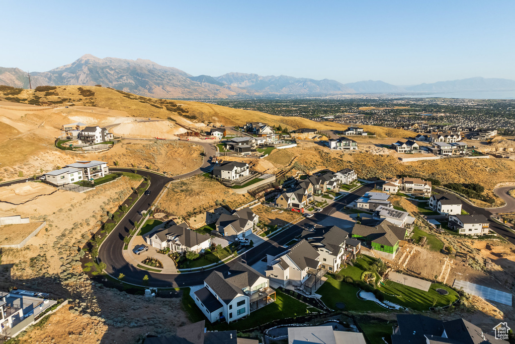 Aerial view featuring a mountain view