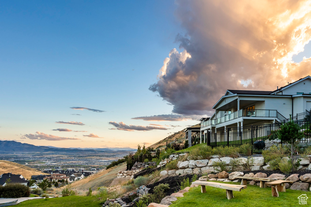 Exterior space with a mountain view