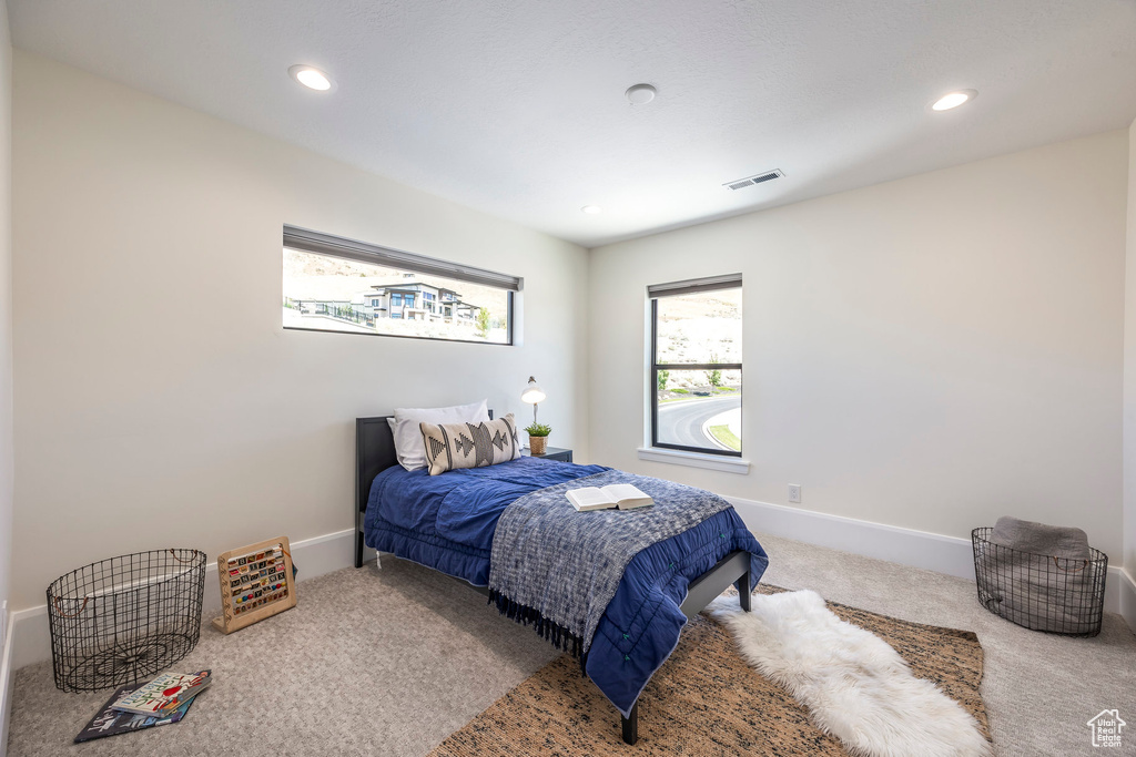 Bedroom with carpet flooring