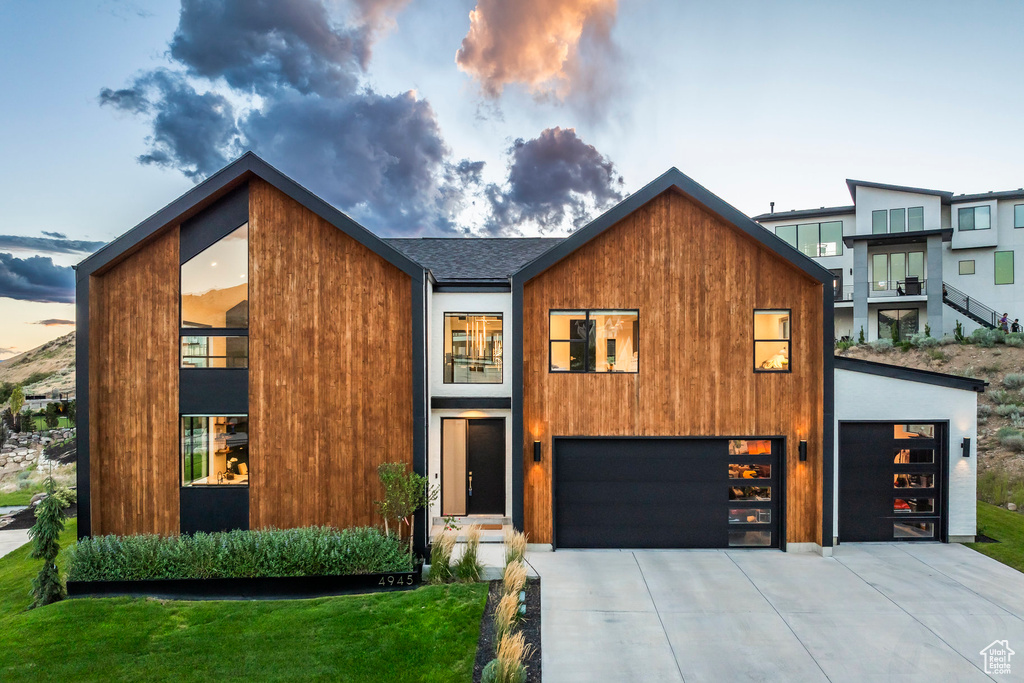Modern home with a garage