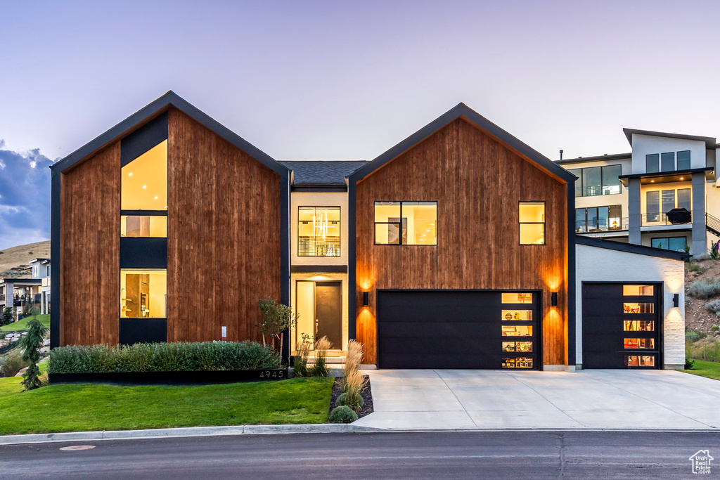 Modern home with a garage