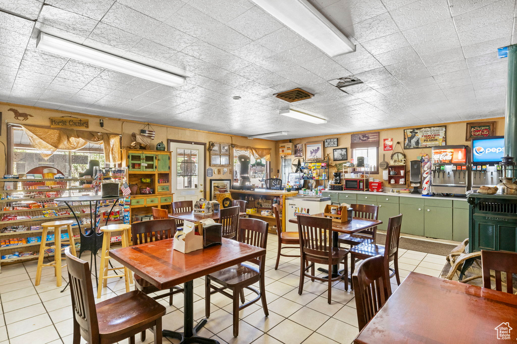 View of tiled dining room