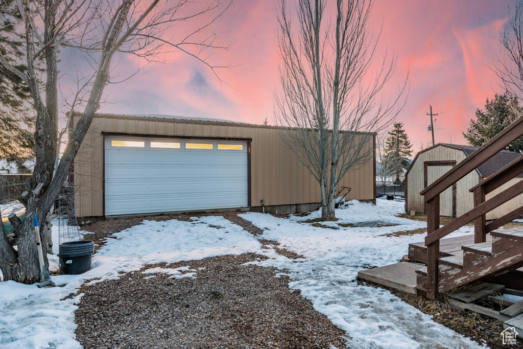 View of snow covered garage