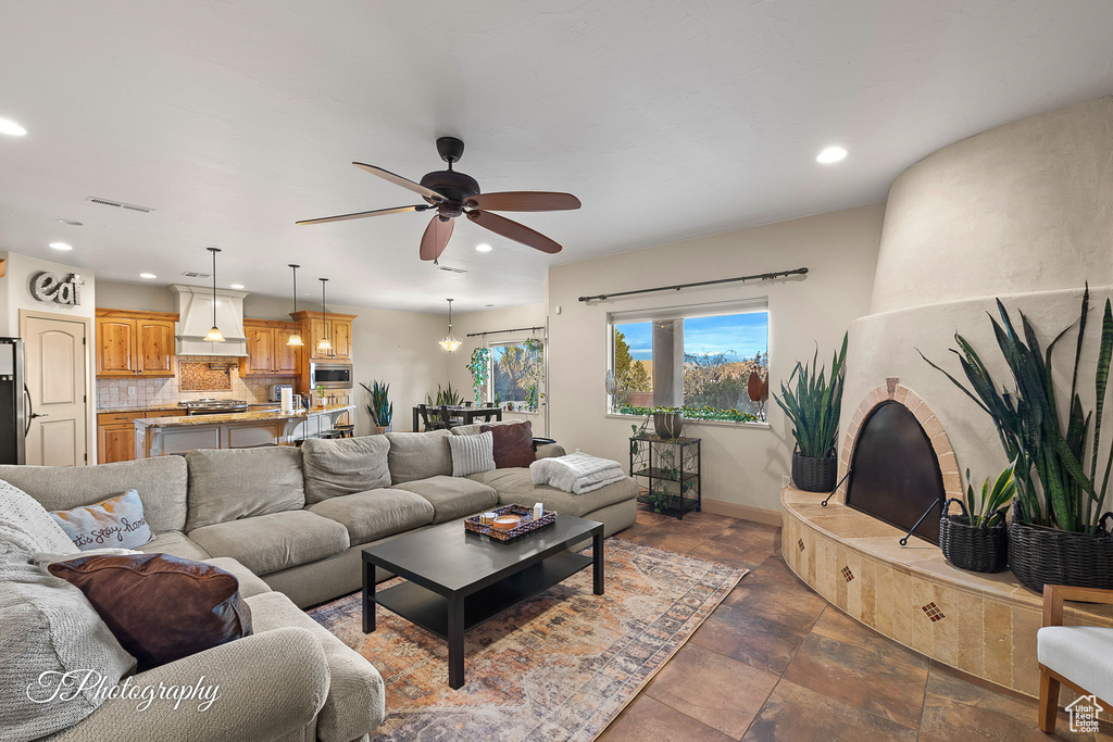 Living room with ceiling fan