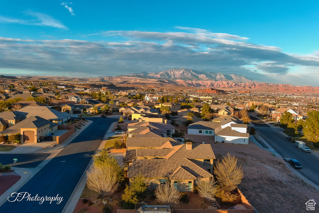 Drone / aerial view with a mountain view