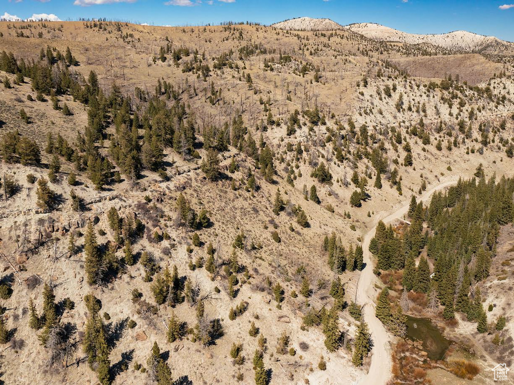 View of mountain backdrop with a desert landscape and rural landscape