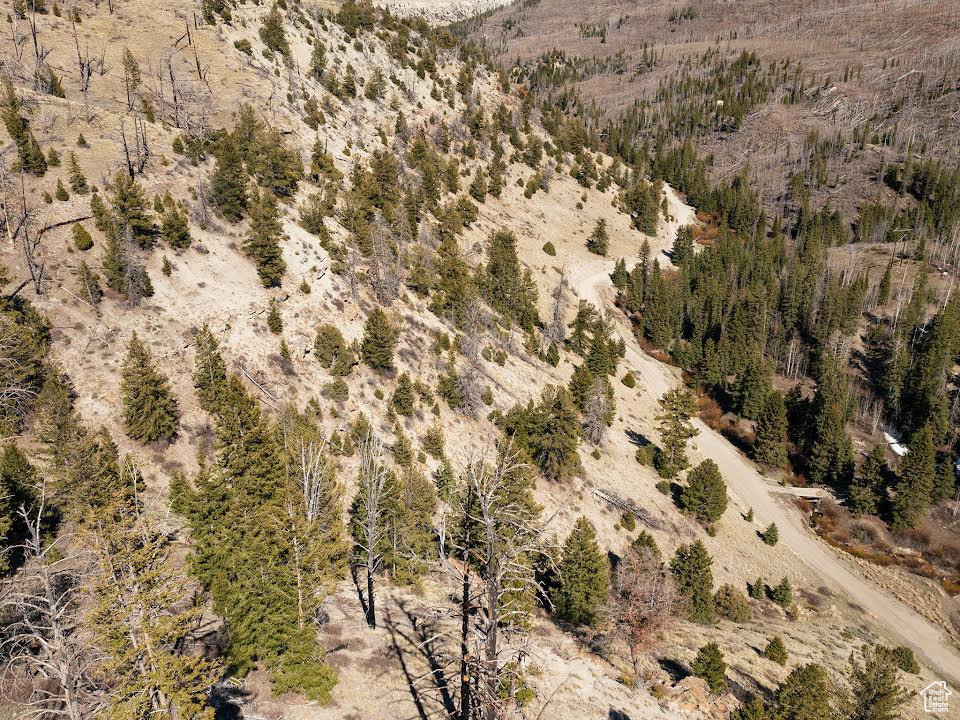 Aerial view of property\'s location featuring a mountain backdrop