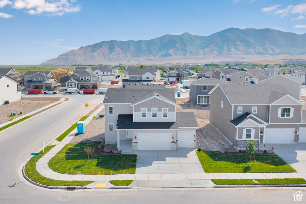 View of mountain background with nearby suburban area