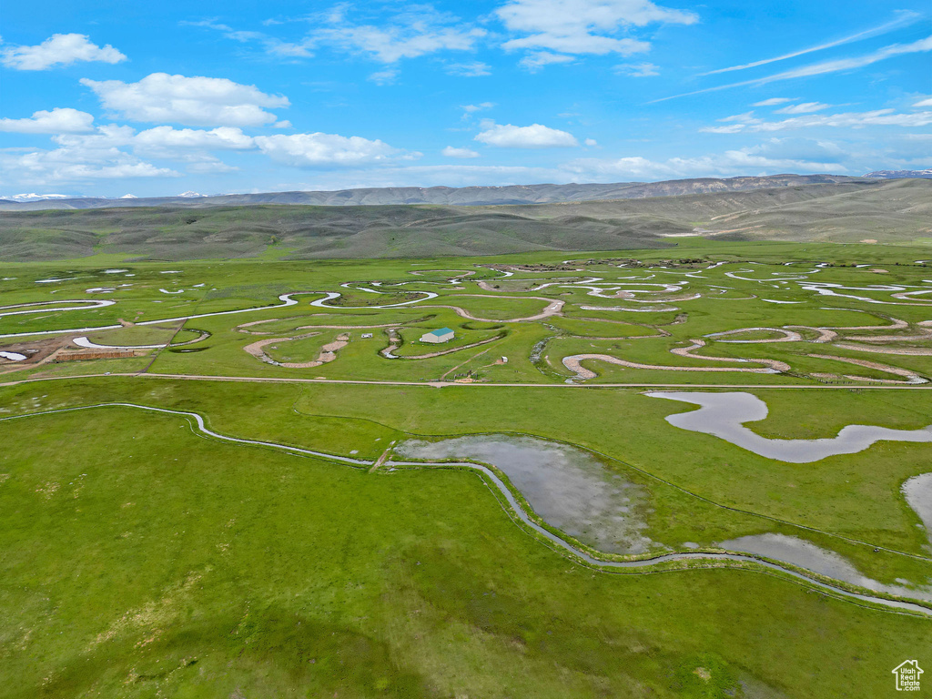 Drone / aerial view of a mountainous background