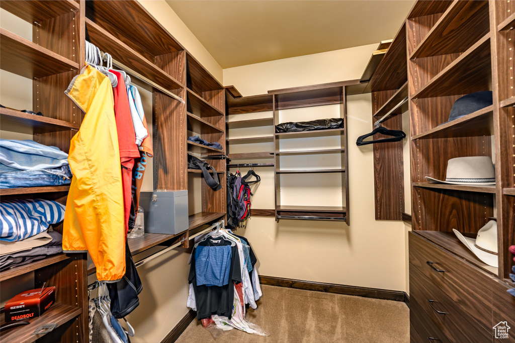 Spacious closet with carpet floors