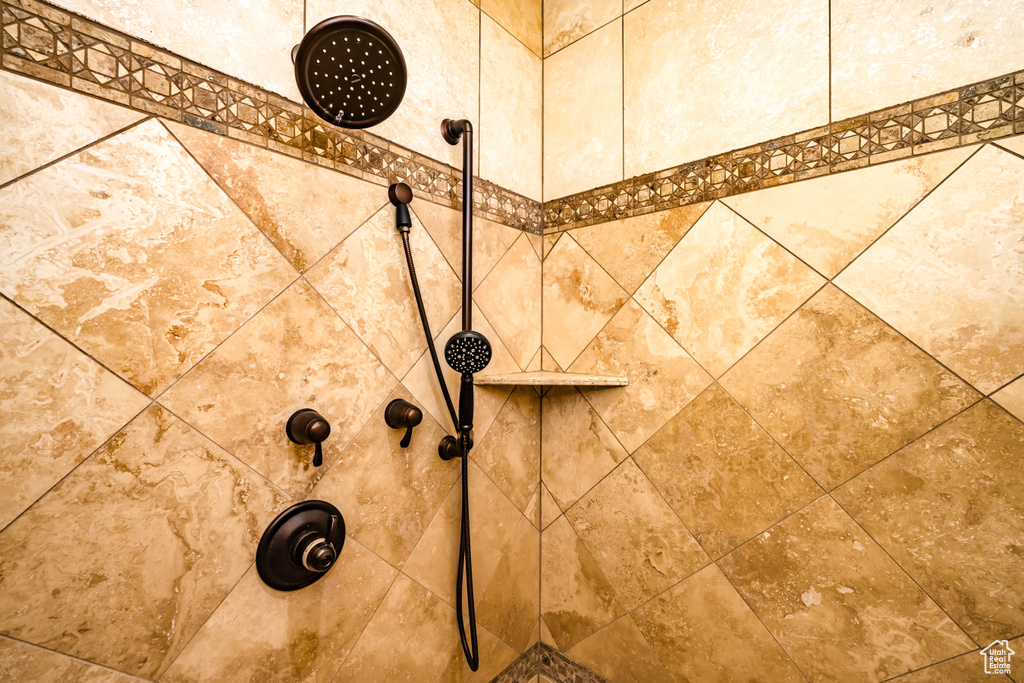 Room details with a tile shower