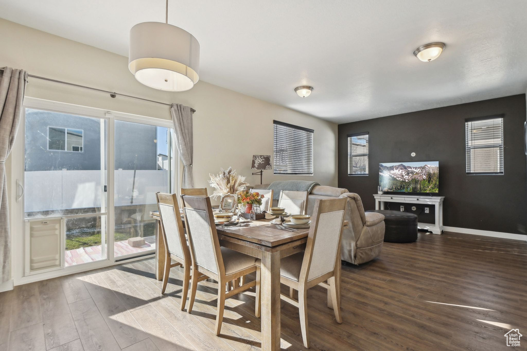 Dining area with hardwood / wood-style flooring