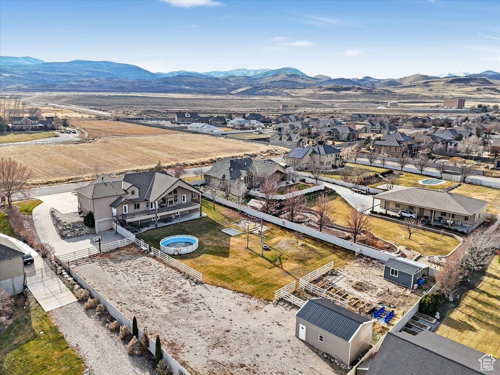 Aerial view featuring a mountain view