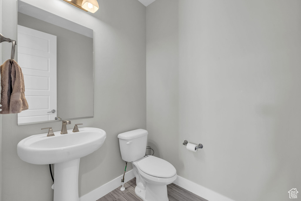 Bathroom with toilet and hardwood / wood-style flooring