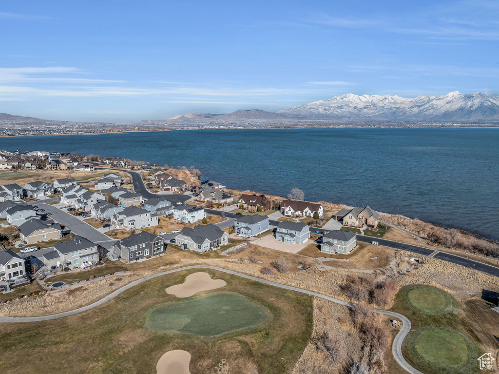 Bird's eye view featuring a water and mountain view