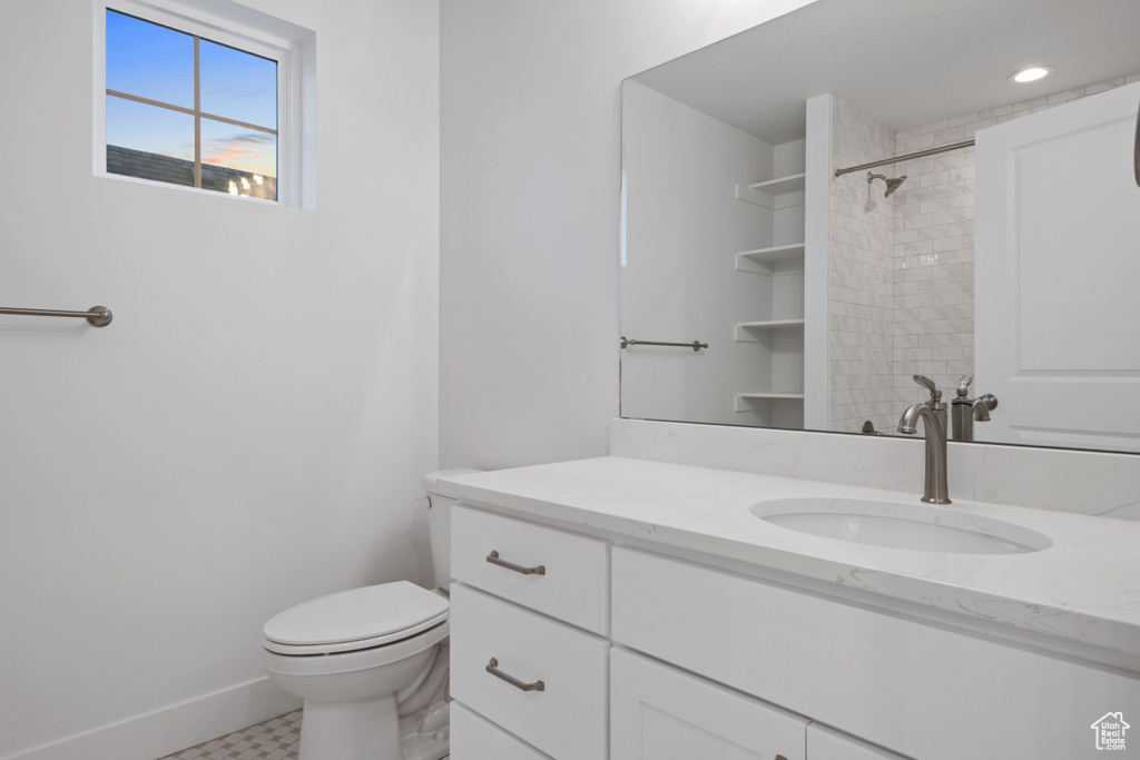 Full bath featuring vanity and a shower
