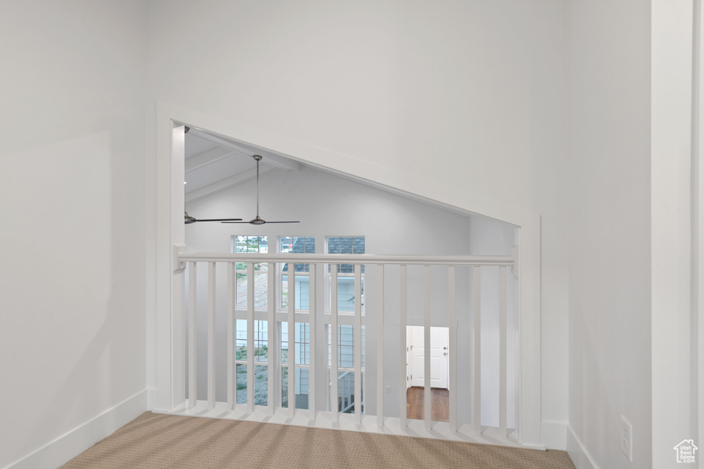 Spare room with ceiling fan and carpet floors