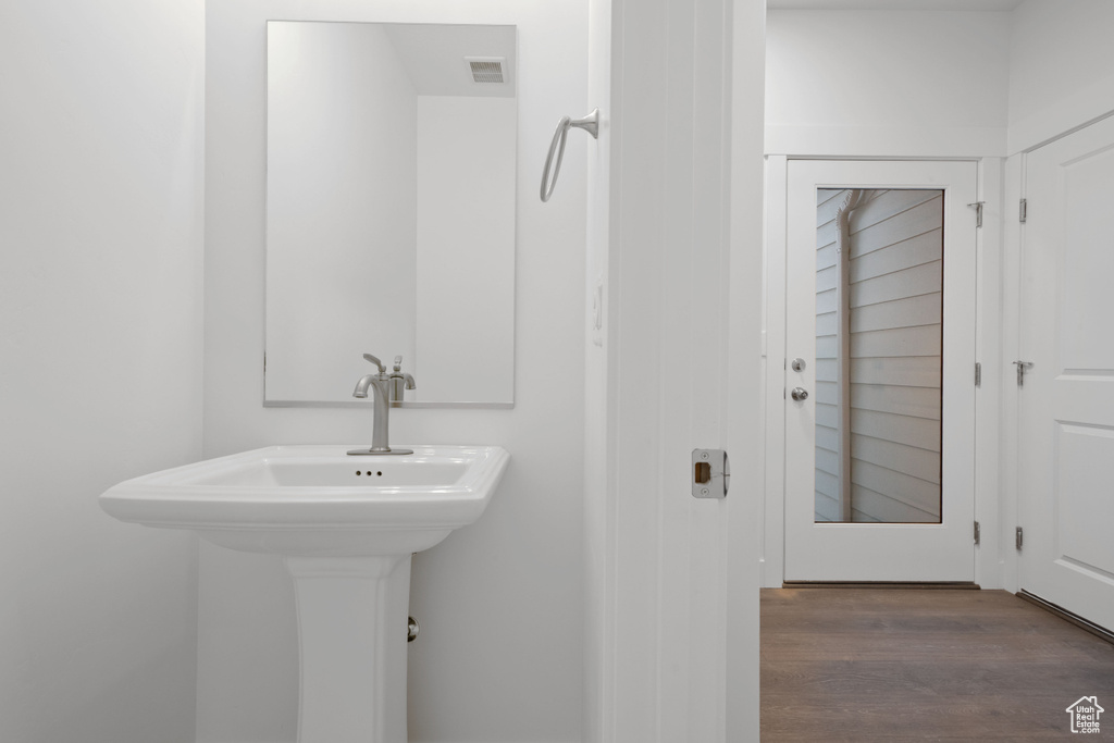 Bathroom with wood finished floors and a sink