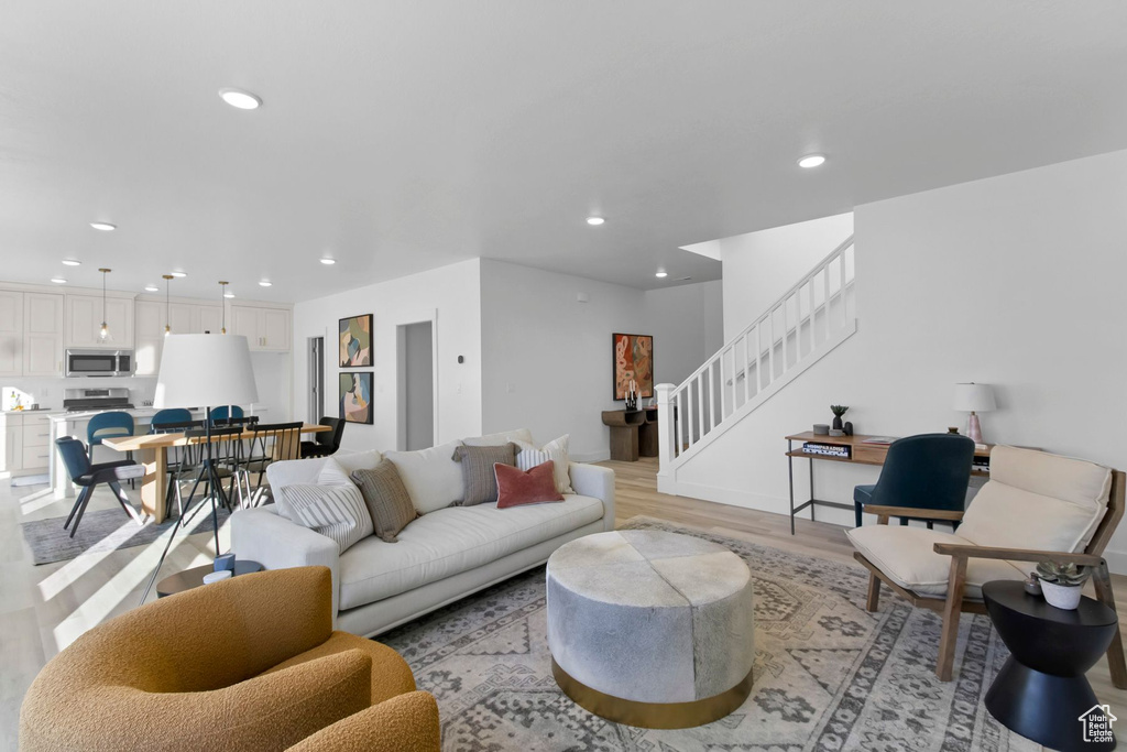 Living room featuring light wood-type flooring