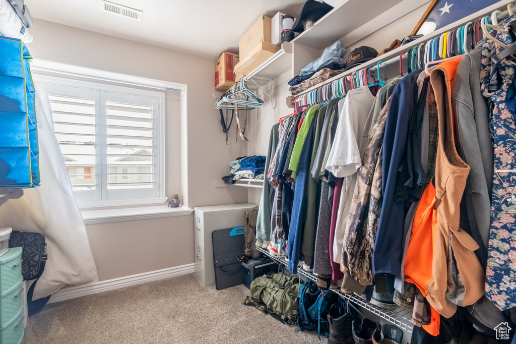 Spacious closet featuring visible vents and carpet flooring