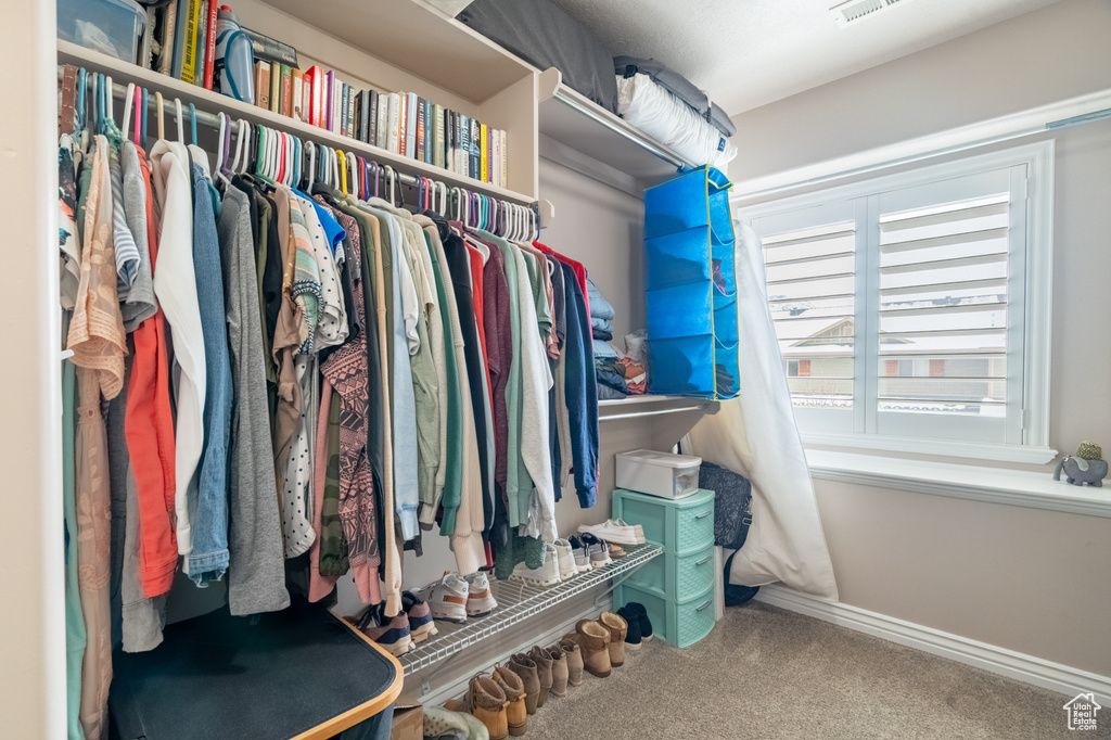 Walk in closet featuring carpet floors